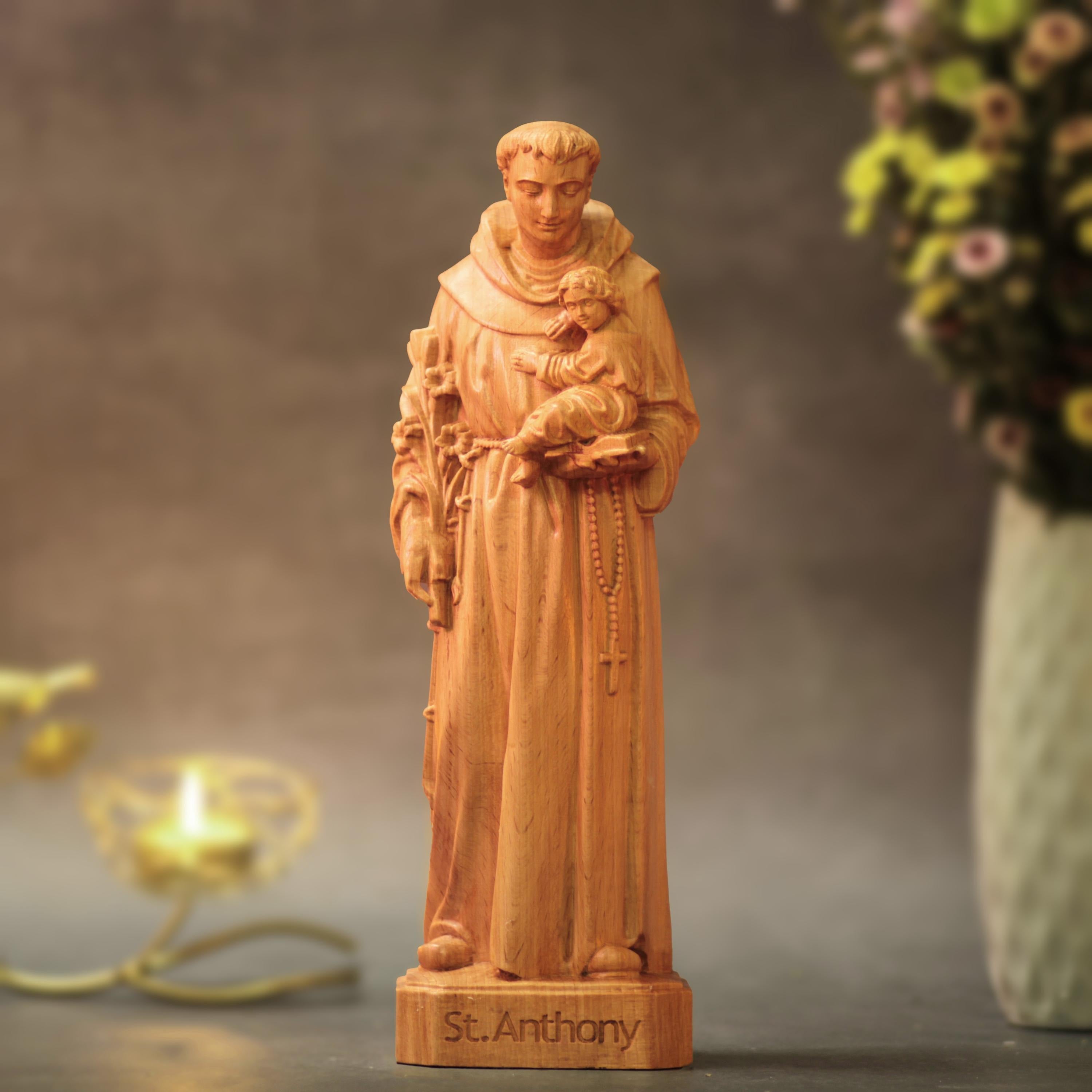 St. Anthony Wooden Statue Catholic Saint Figurine Religious Gift Christian Home Decor Patron Saint of Lost Things Hand Carved Wood Sculpture